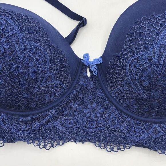 Victorias Secret Padded Underwire Lined Demi Lace Bra Royal Blue 38DD - Picture 4 of 5